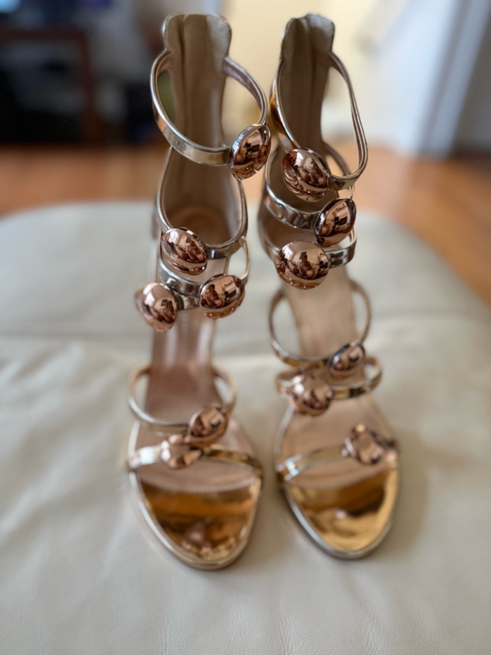 Giuseppe Zanotti Gold Alien Cage Sandals w/Rose Gold Orbs. - Picture 2 of 14